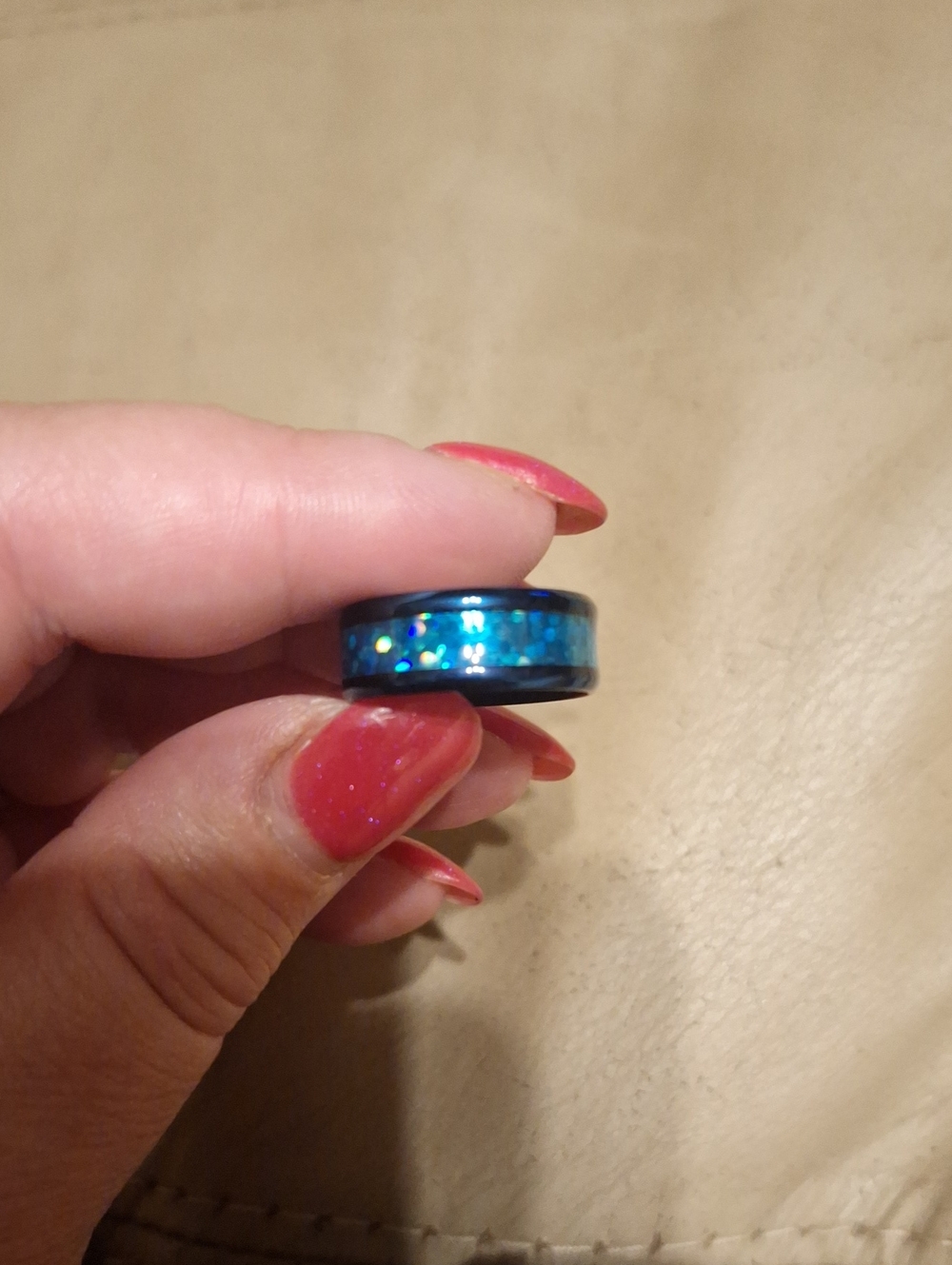 Opalescent Abalone Shell Inlay Mens Ring Size 8